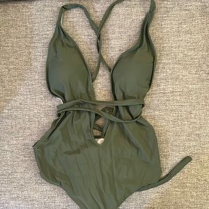 Women's Sexy Tie Knot Deep V Open Back One Piece Swimsuit